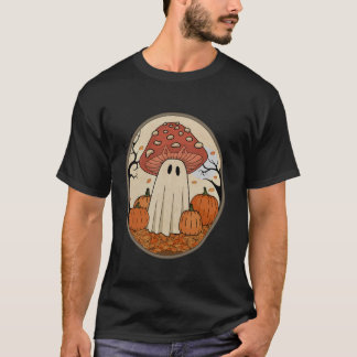 Vintage Halloween Ghost Cat Mushroom Långärmad T Shirt