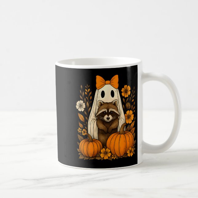 Vintage Halloween Ghost Holding Raccoon Groovy Flo Kaffemugg (Höger)
