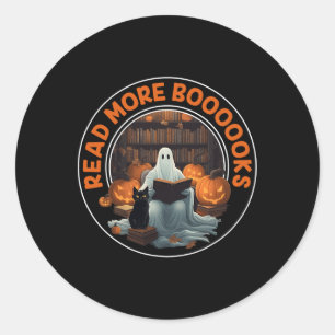 Vintage Halloween Ghost läser mer Bokar svart katt Runt Klistermärke
