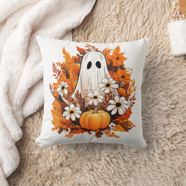 Vintage Halloween Ghost Pumpkin Daisy Blommigt Kudde (Filt)