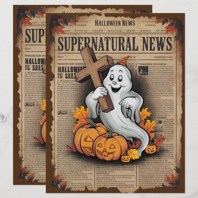 Vintage Halloween Ghost Scrapbook Papper (Fram/baksida)