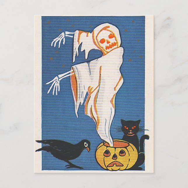 Vintage Halloween Ghost Vykort (Framsida)