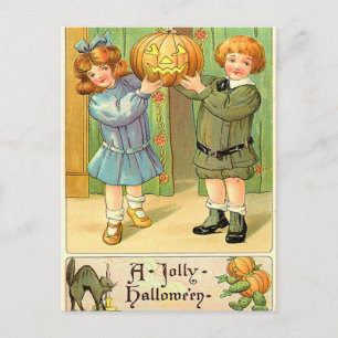 Vintage Halloween Girl and Boy Vykort