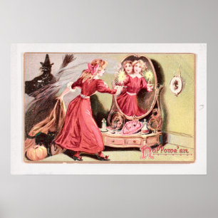 Vintage Halloween Girl i Red Dress Poster
