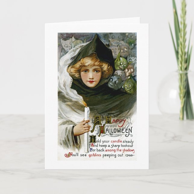 Vintage Halloween Girl Kort (Framsida)