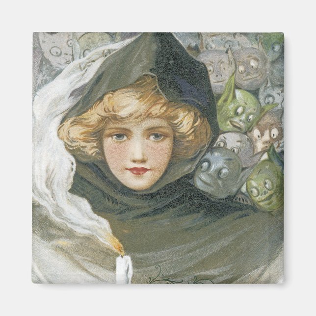 Vintage Halloween Girl Magnet (Framsidan)