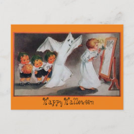 Vintage Halloween Girl med Candle Vykort