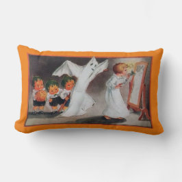 Vintage Halloween Girl med ljus Pillow Lumbarkudde