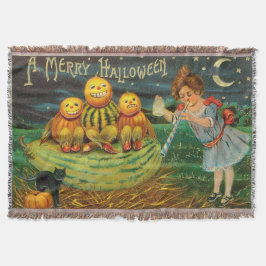 Vintage Halloween Girl med Pumpkins Filt