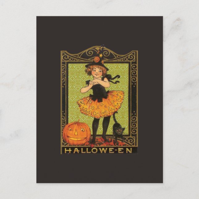 Vintage Halloween Girl Vykort (Framsida)