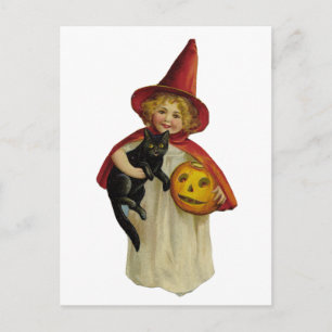 Vintage Halloween Girl Vykort