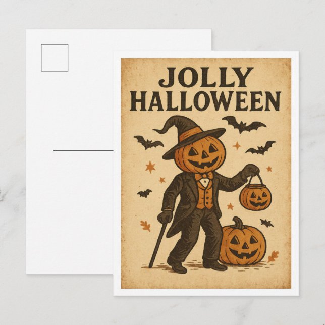 Vintage Halloween Glad Halloween Vykort (Fram/baksida)