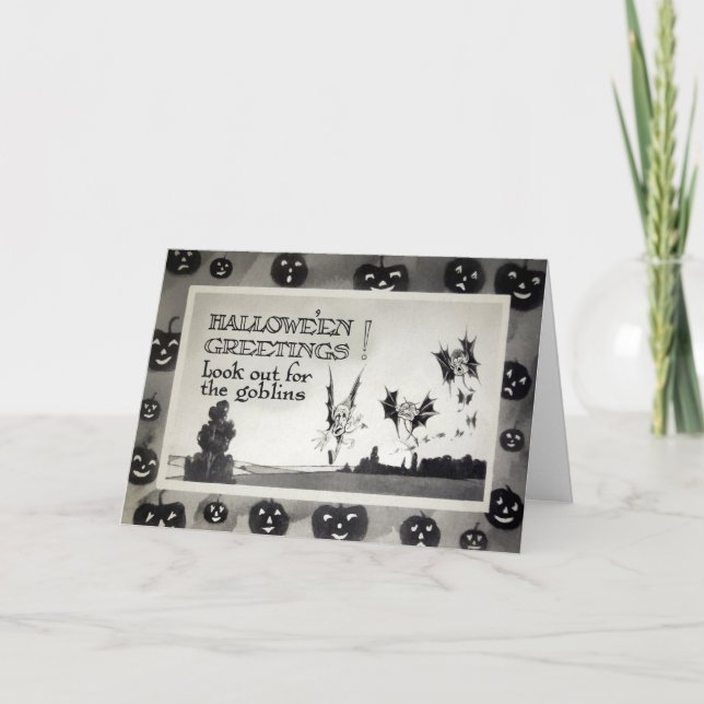 Vintage Halloween Goblins-kort Helgkort (Framsida)