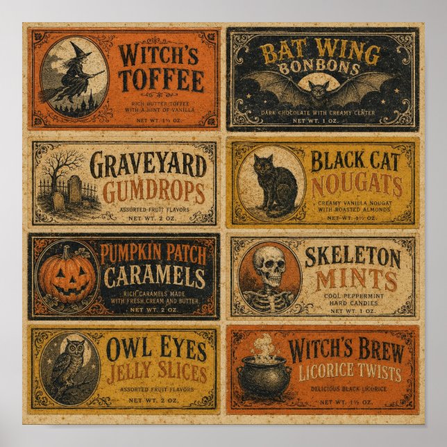 Vintage Halloween-godisomslag Poster (Framsidan)