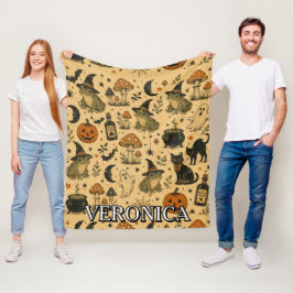 Vintage Halloween Groda Heltryck Namn Fleecefilt