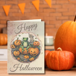 Vintage Halloween Groda & Pumpa Helgkort