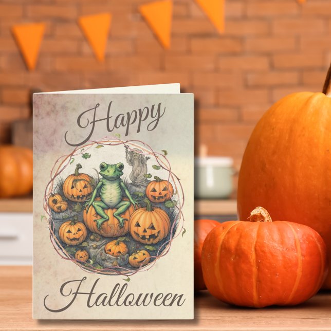Vintage Halloween Groda & Pumpa Helgkort (Skapare uppladdad)