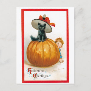 Vintage Halloween Hälsning Black Cat Helg Vykort