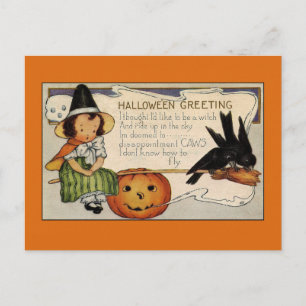 Vintage Halloween Hälsning Cute Witch Vykort