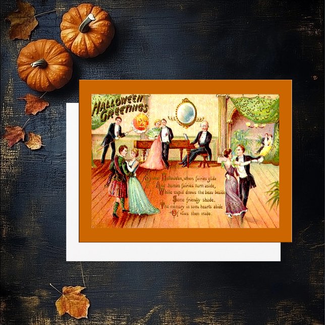 Vintage Halloween Hälsning Dancing Vykort (Vintage Halloween Greetings Dancing Postcard)