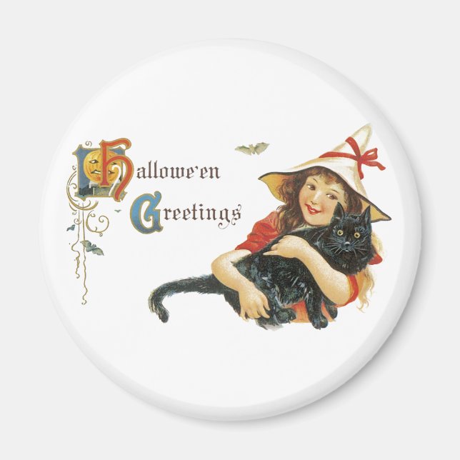 Vintage Halloween Hälsning Magnet (Framsidan)