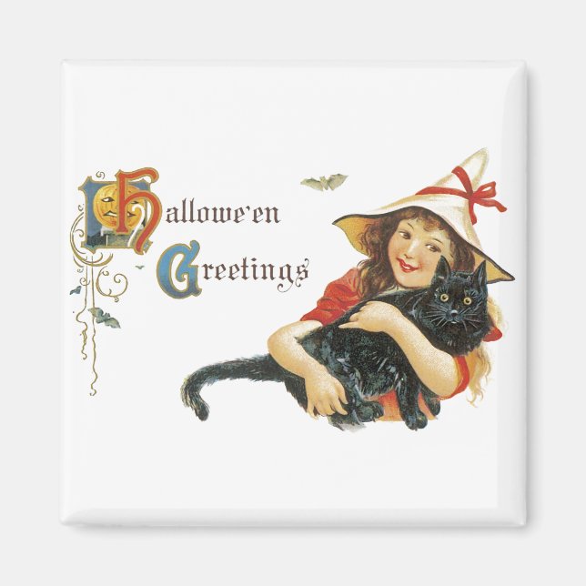 Vintage Halloween Hälsning Magnet (Framsidan)