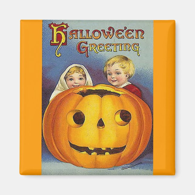 Vintage Halloween Hälsning Magnet (Framsidan)