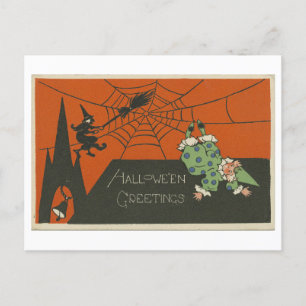 Vintage Halloween Hälsning med Clown and Witch Vykort