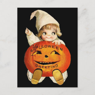 Vintage Halloween Hälsning med Little Girl Vykort