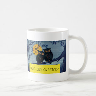 Vintage Halloween Hälsning, Uggla i Träd w Måne Kaffemugg