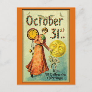 Vintage Halloween Hälsning Victorian Woman Vykort