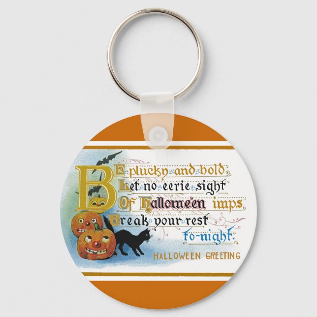 Vintage Halloween-hälsningskort Nyckelring (Framsida)