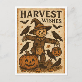 Vintage Halloween Harvest Wishes Vykort