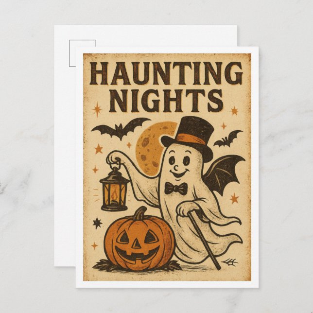 Vintage Halloween Haunting NIghts Vykort (Fram/baksida)
