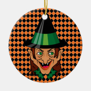 Vintage Halloween-häxa  Julgransprydnad Keramik