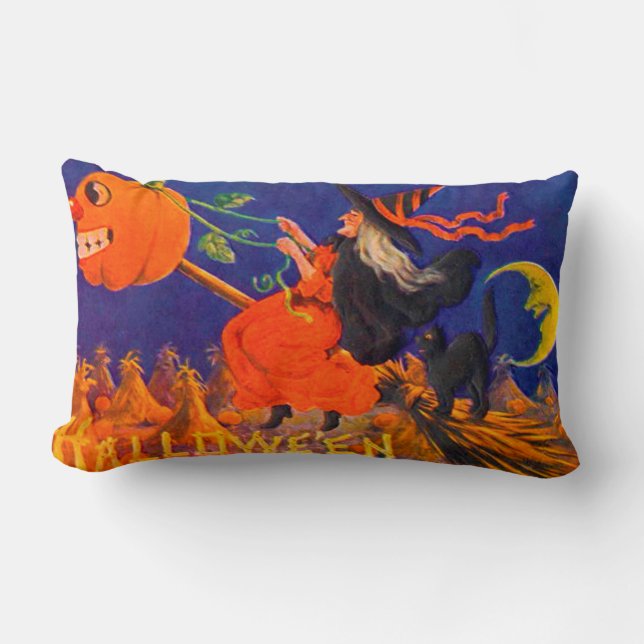 Vintage Halloween-häxa kastkudde Lumbarkudde (Framsida)
