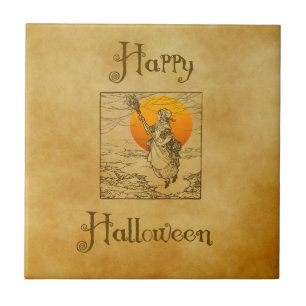 Vintage Halloween-häxa keramisk platta Kakelplatta