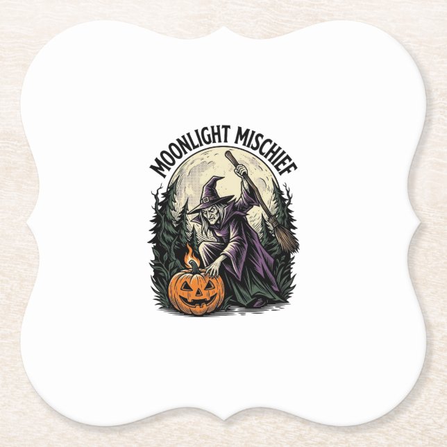 Vintage Halloween-häxa månsken bus Graphic Underlägg Papper (Framsida)