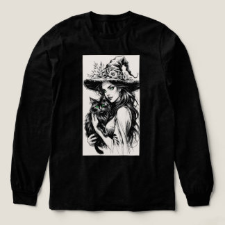 Vintage Halloween-häxa med svart katt T Shirt