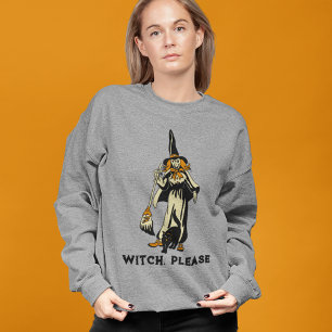 Vintage Halloween Häxa och Katt Anpassad Slogan Lång Ärmad Tröja