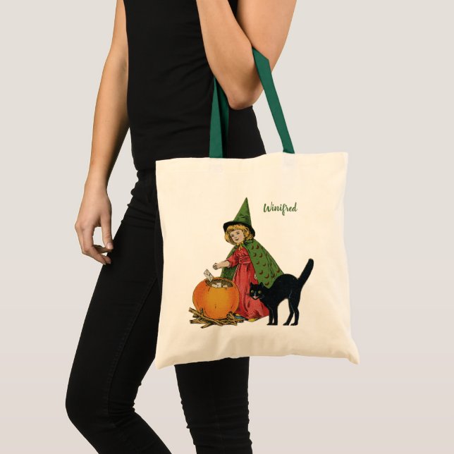 Vintage Halloween-häxa och katt, Ellen Clapsaddle Tygkasse (Framsida (produkt))