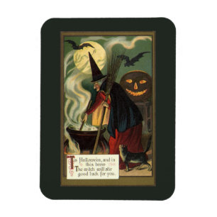 Vintage Halloween-häxa rör om i magisk gryta Magnet