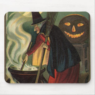 Vintage Halloween-häxa rör om i magisk gryta Musmatta