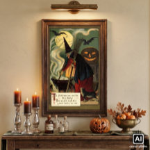 Vintage Halloween-häxa rör om i magisk gryta