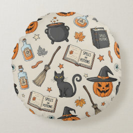 Vintage Halloween-häxa Rund Kudde