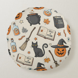 Vintage Halloween-häxa Rund Kudde