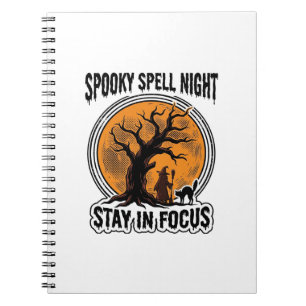 Vintage Halloween-häxa Träd och Svart Katt Grafik Anteckningsbok