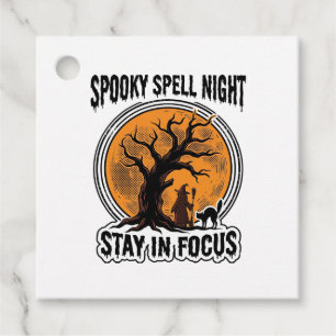 Vintage Halloween-häxa Träd och Svart Katt Grafik Gåvor Etiketter