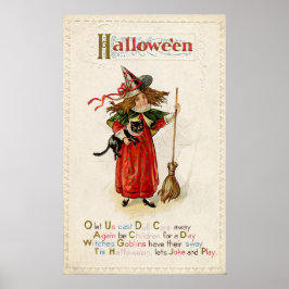 Vintage Halloween häxcat party decor poster
