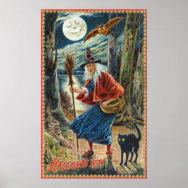 Vintage Halloween-häxkattens fladdermus party-deka Poster